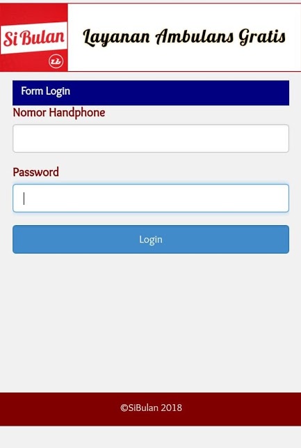 Formulir login aplikasi Si Bulan berisi kolomnomor handphone dan password yang harus diisi, dan ada tombol login warna biru