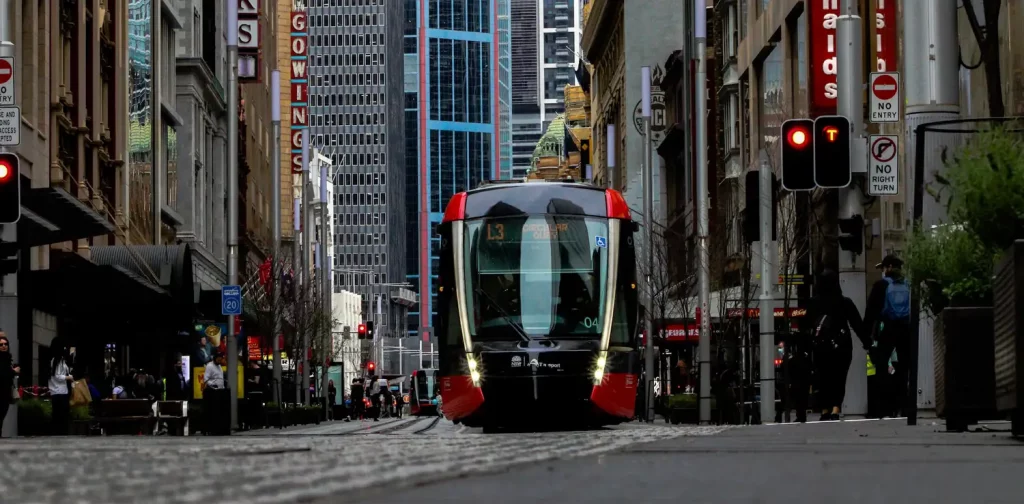 Pusat kota bebas karbon Sydney dengan gedung dan transportasi umum