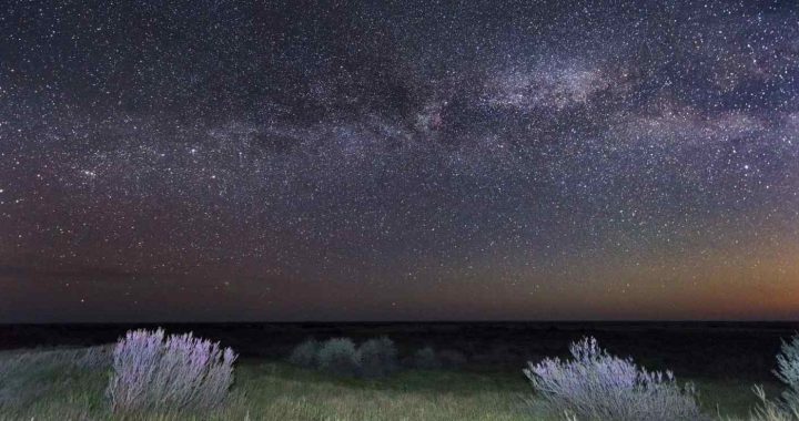 langit malam penuh bintang terbentang di atas wilayah Stepa Emas (Altyn Dala) di Kazakhstan