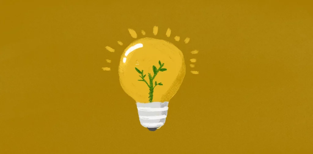 ilustrasi bohlam lampu dengan tanaman didalamanya