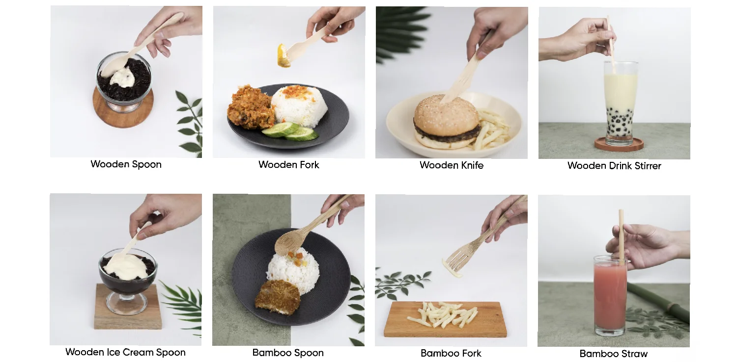 Beberapa produk kemasan dan peralatan makan sekali pakai yang diproduksi oleh Evoware. | Foto: Evoware.