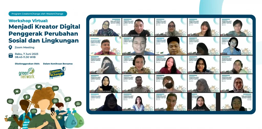 Para kreator digital peserta Workshop Virtual Creator4Change dan narasumber, 7 Juni 2023. | Foto: Irhan Prabasukma.
