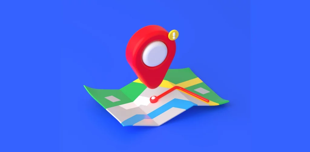 ilustrasi peta 3D dengan titik panah merah