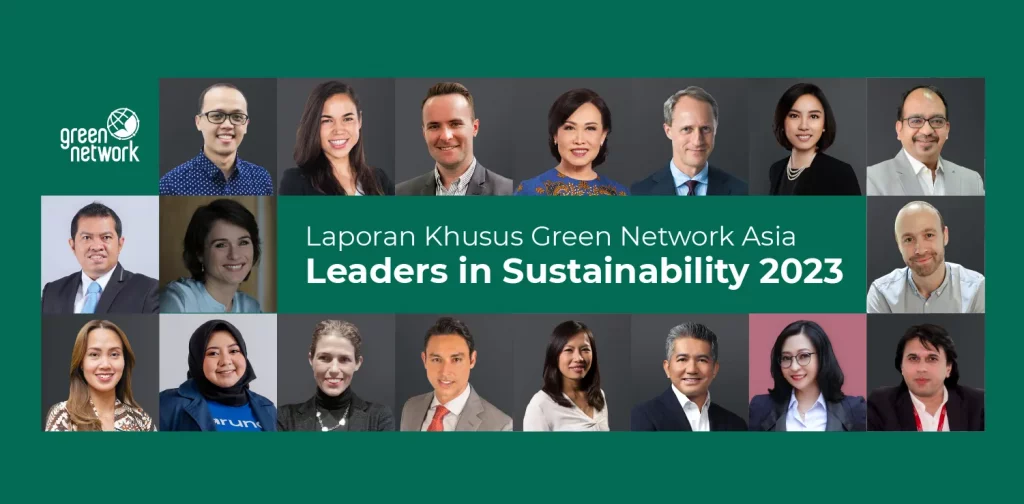 banner untuk Laporan Khusus 2023 Green Network Asia's Leaders in Sustainability berisi 16 Sustainability leaders