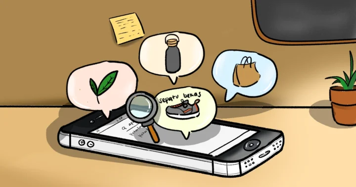 telefon genggam dengan posisi menengadah, dengan beberapa pop up barang