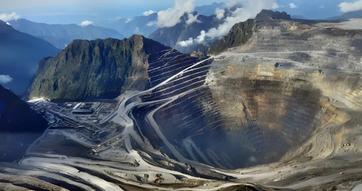 Tampakan lubang tambang di tengah pegunungan.