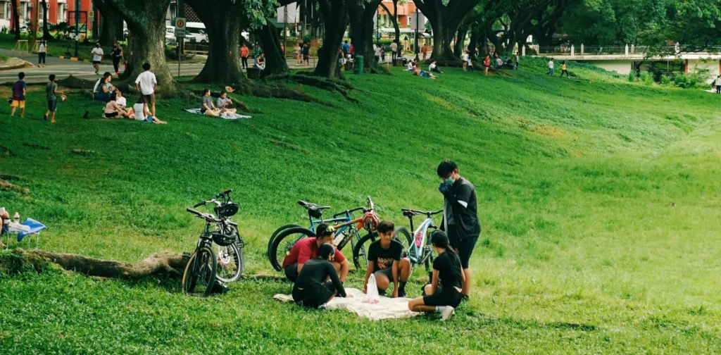 sekelompok orang sedang piknik di taman