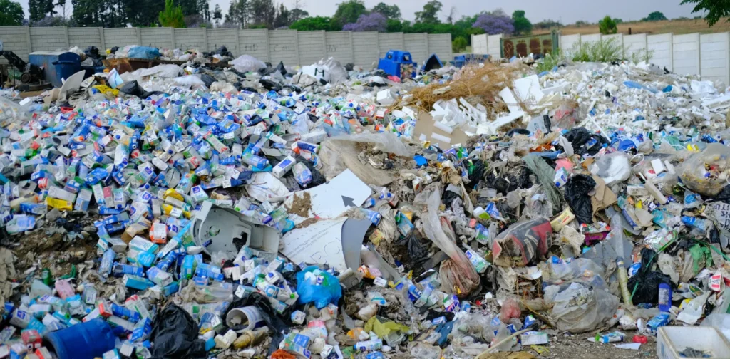 tumpukan sampah yang menggunung di tempat terbuka