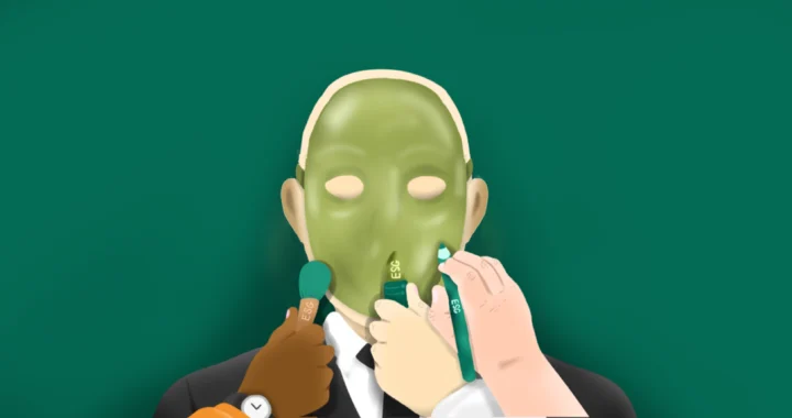 ilustrasi wajah seseorang dihias menggunakkan alat makeup