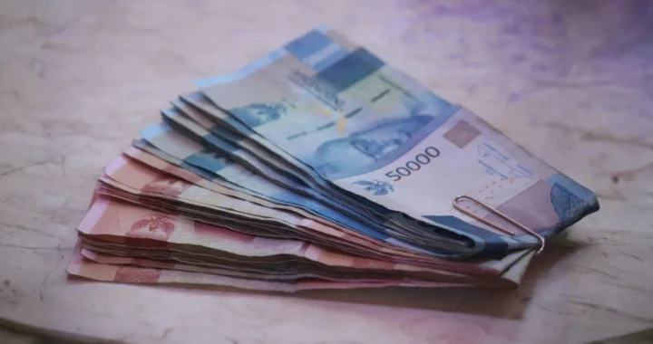 tumpukan uang kertas berwarna merah dan biru