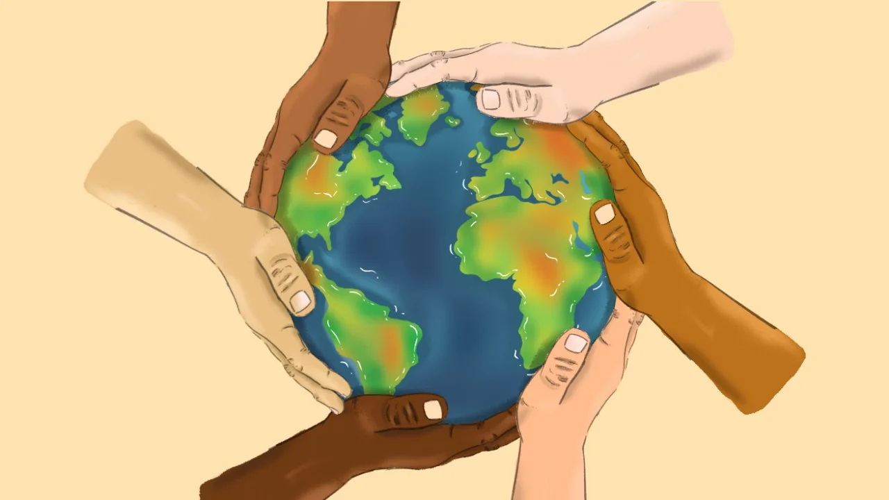 tangan melingkari bumi