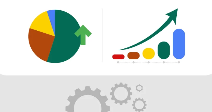 Grafik indeks ESG menampilkan diagram lingkaran dan diagram batang pertumbuhan dengan ikon roda gigi.